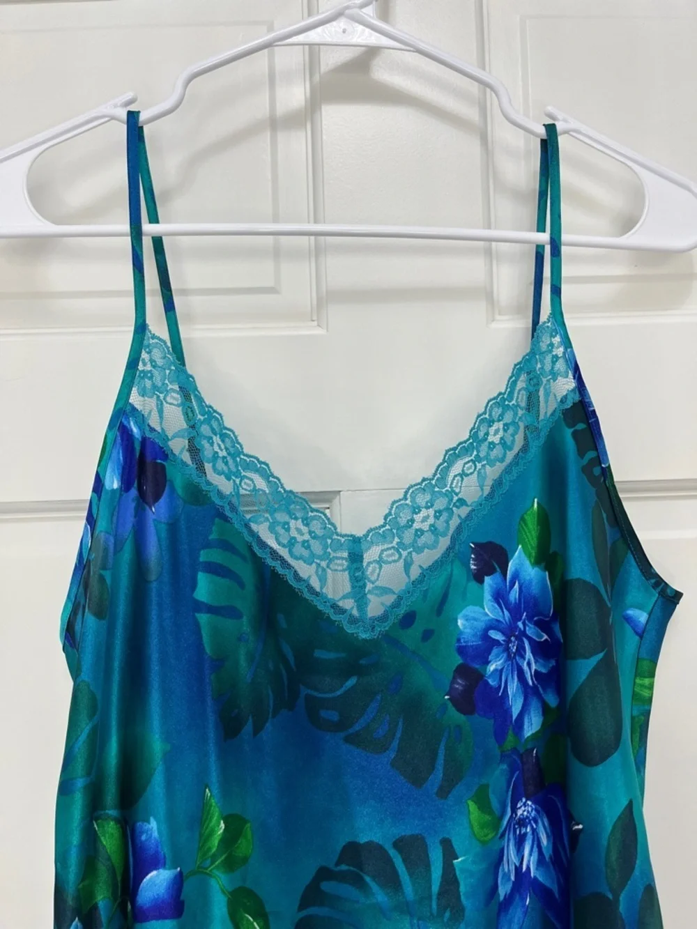 Y2K Tropical Floral & Monstera Leaf Print Satin Slip Dress - Size Large